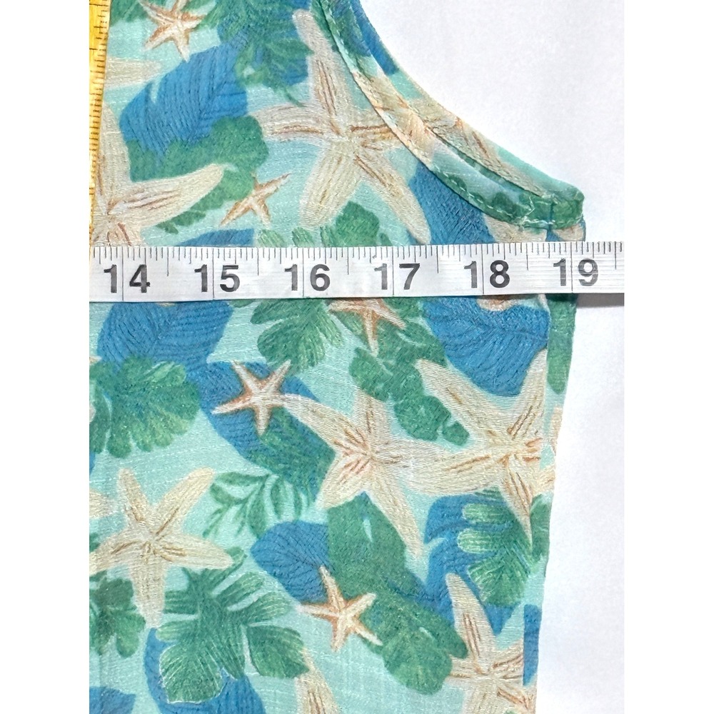 NEW Late August Womens‎ M Starfish Tropical Print Sleeveless Blouse Teal Blue - Picture 5 of 7
